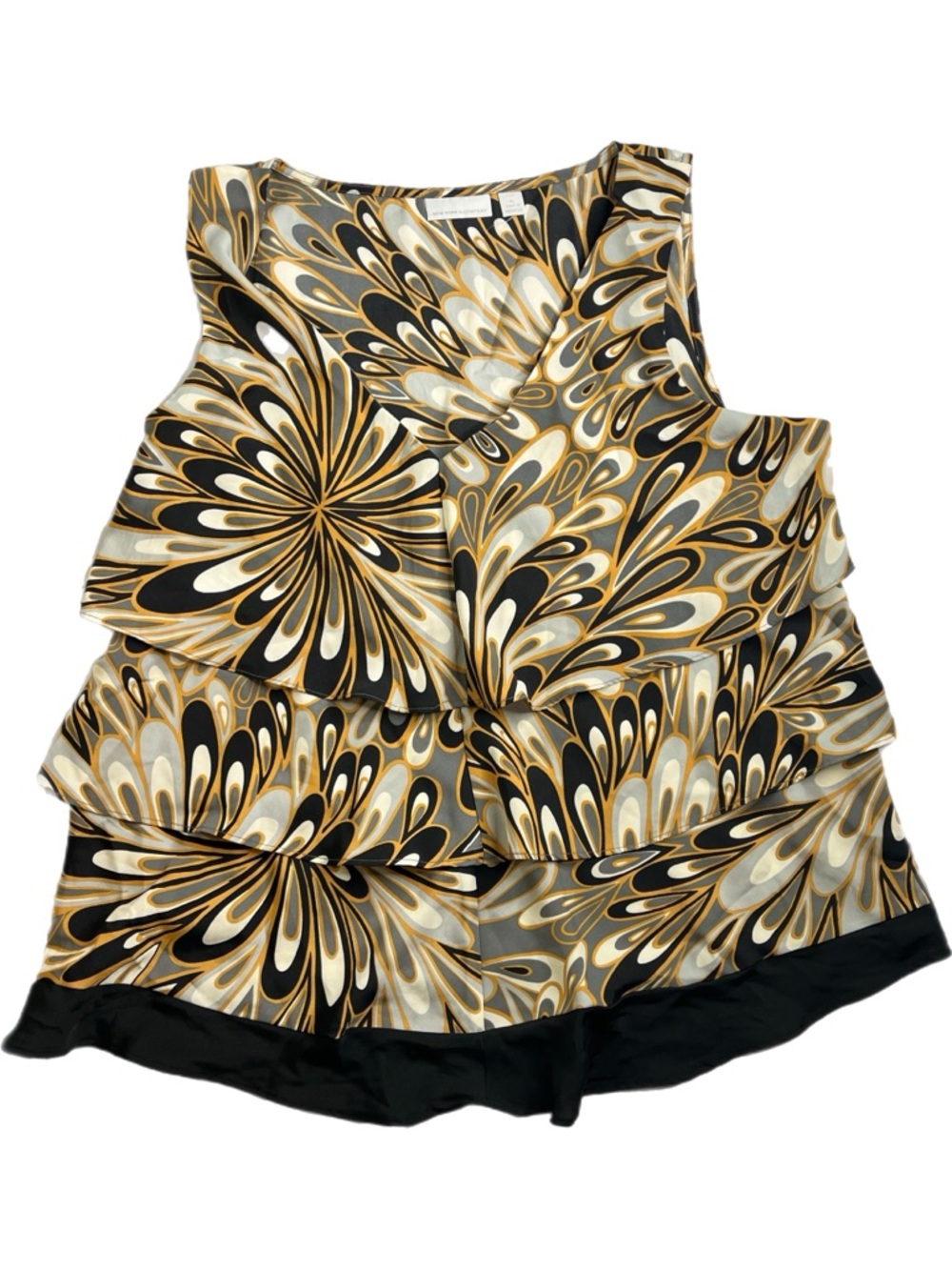 New York & Company Multicolor Tiered Ruffle Tank - Black, Gold & Gray